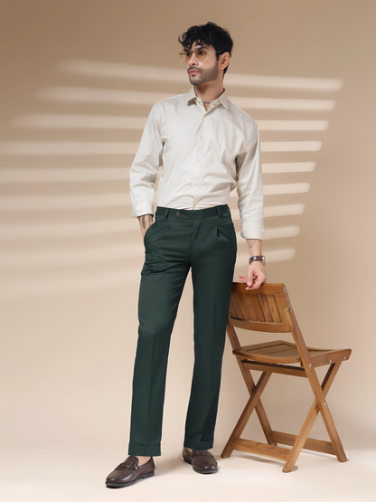 Bottle Green Men Pleated Formal Trouser by Italian Vega®