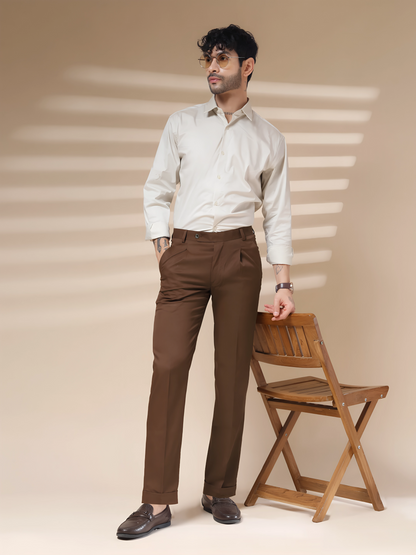 Brown Men Pleated Formal Trouser by Italian Vega®