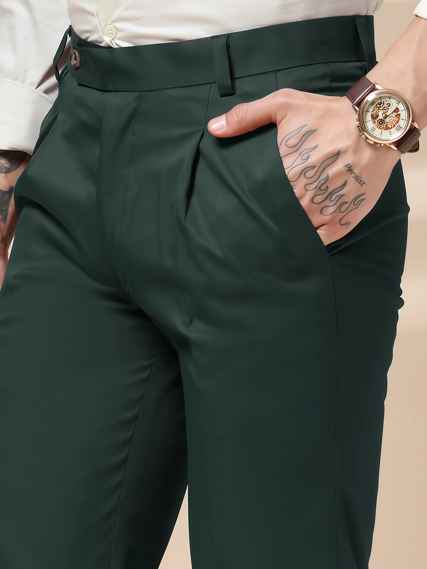 Bottle Green Men Pleated Formal Trouser by Italian Vega®