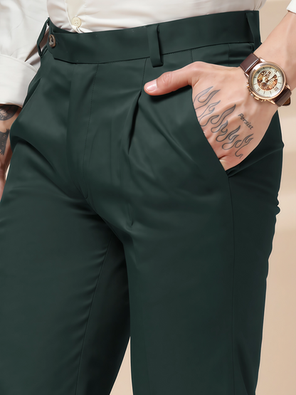 Bottle Green Men Pleated Formal Trouser by Italian Vega®