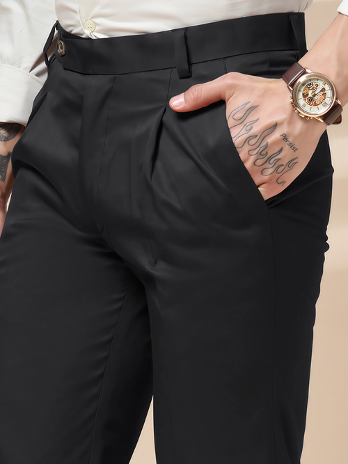 Black Men Pleated Formal Trouser by Italian Vega®