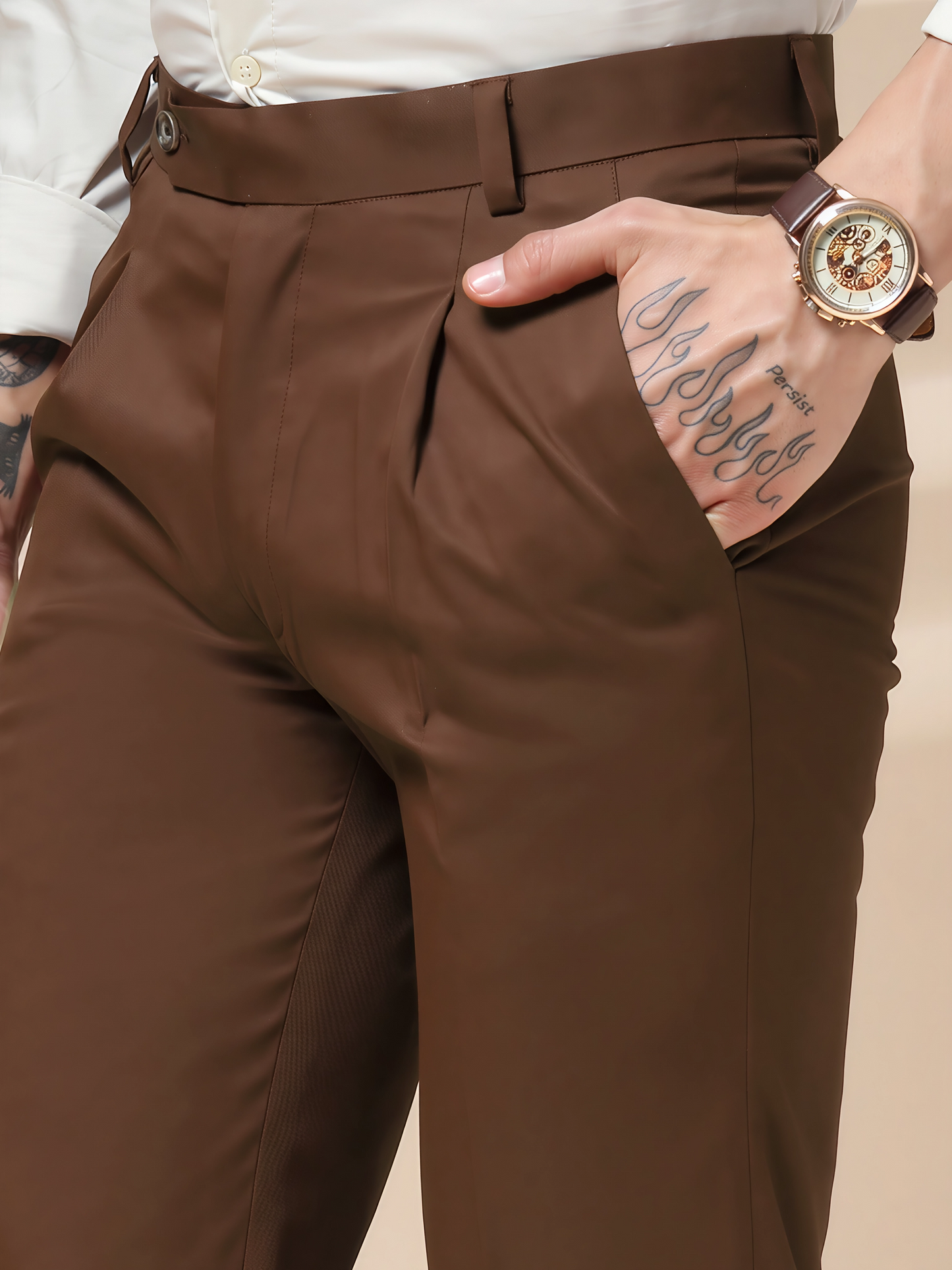 Brown Men Pleated Formal Trouser by Italian Vega®