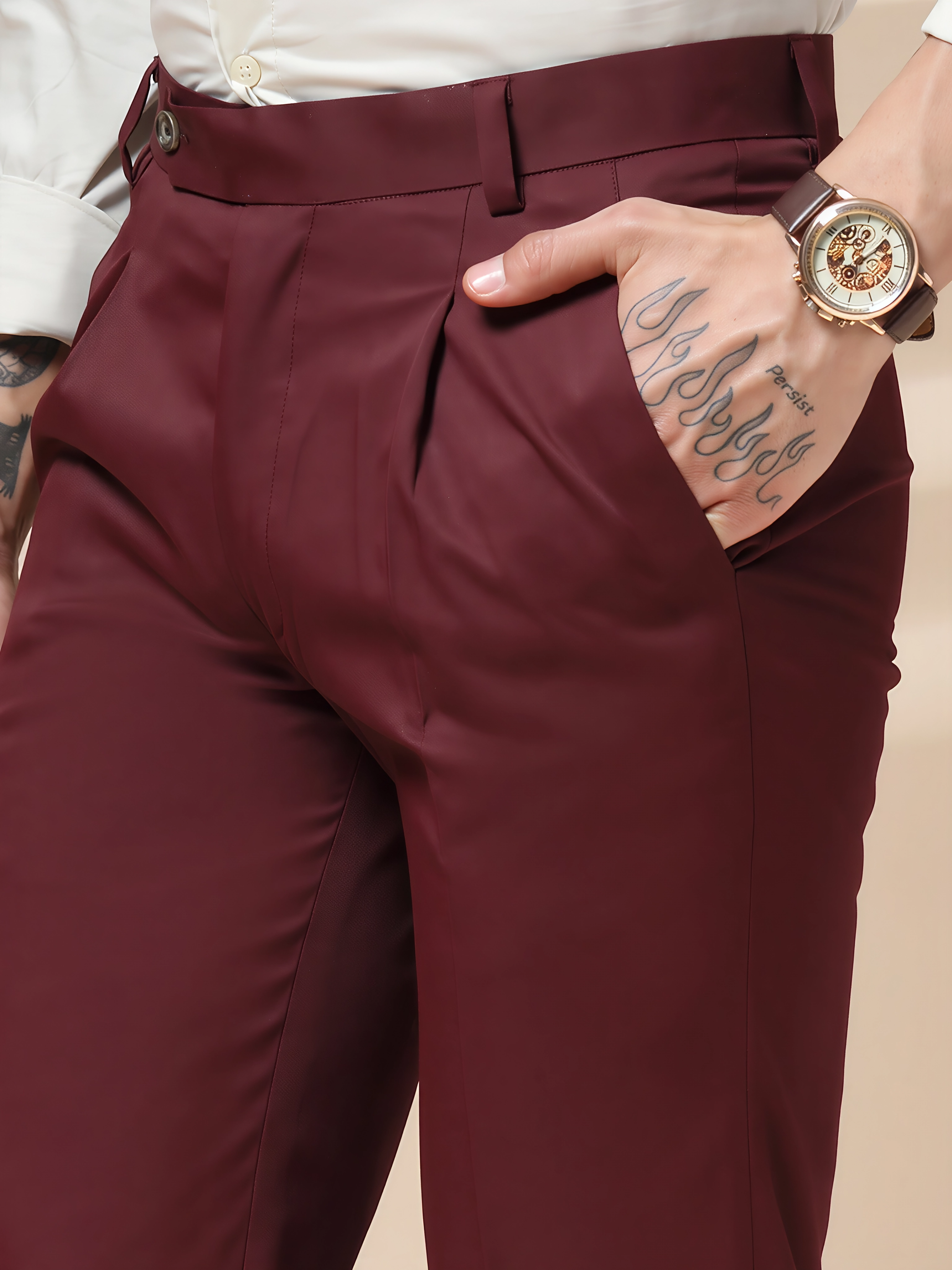 Wine Men Pleated Formal Trouser by Italian Vega®