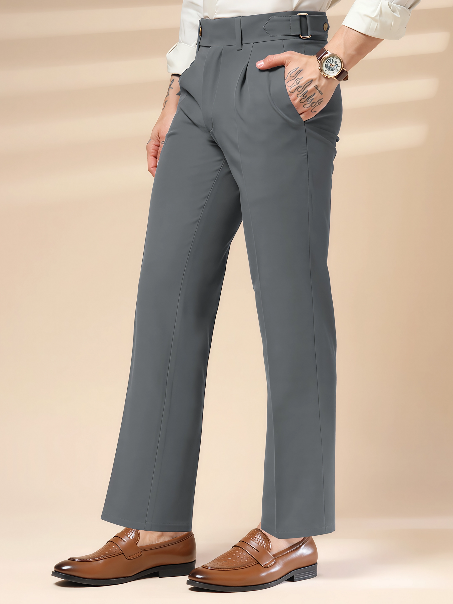 Stone Grey Oxford Gurkha Trouser by Italian Vega®