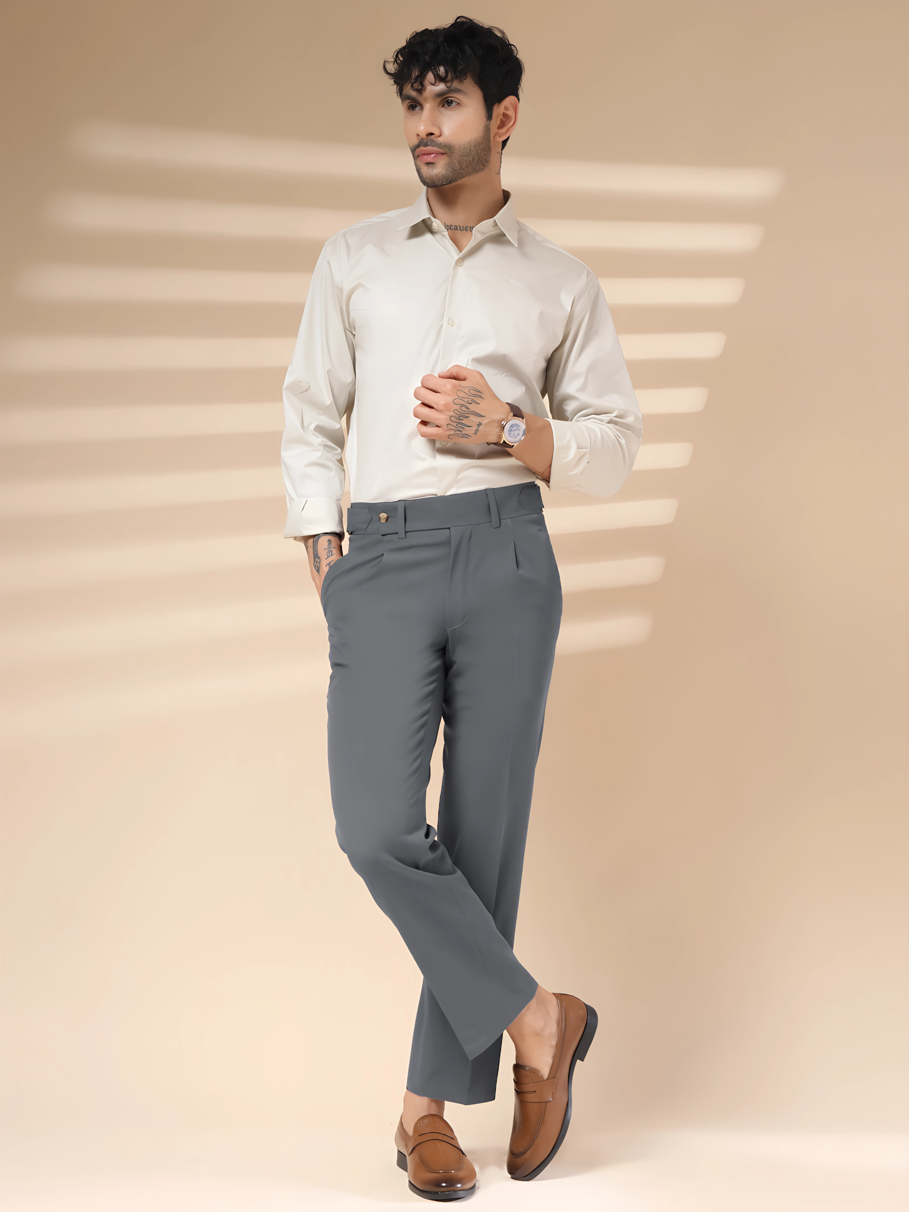 Stone Grey Oxford Gurkha Trouser by Italian Vega®