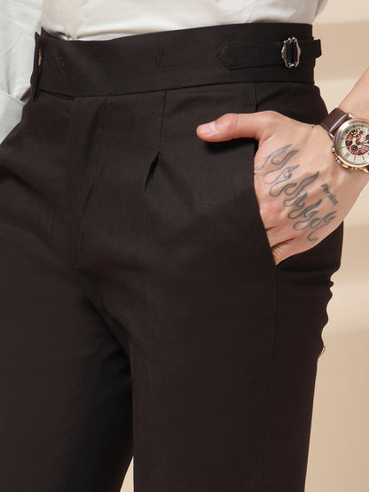 Brown Elegant Linen Gurkha Pants | Boot Cut Fit by Italian Vega®