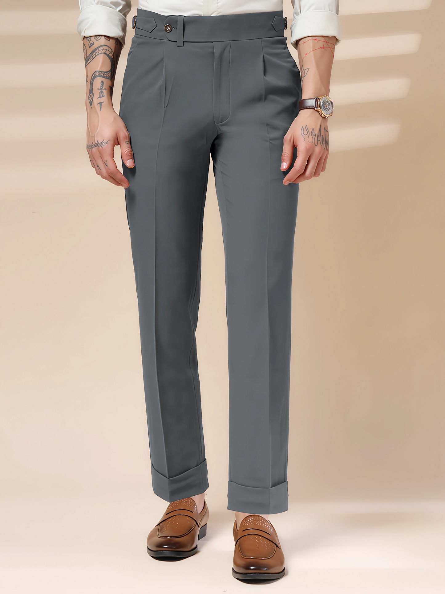 Stone Grey Italian Elegant Gurkha Trousers by ITALIAN VEGA®