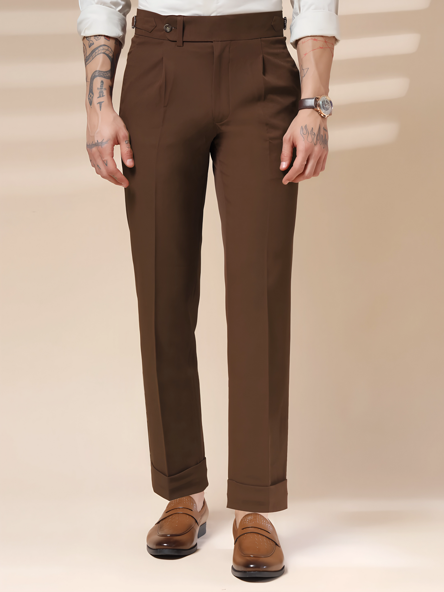 Brown Italian Elegant Gurkha Trousers by Italian Vega®