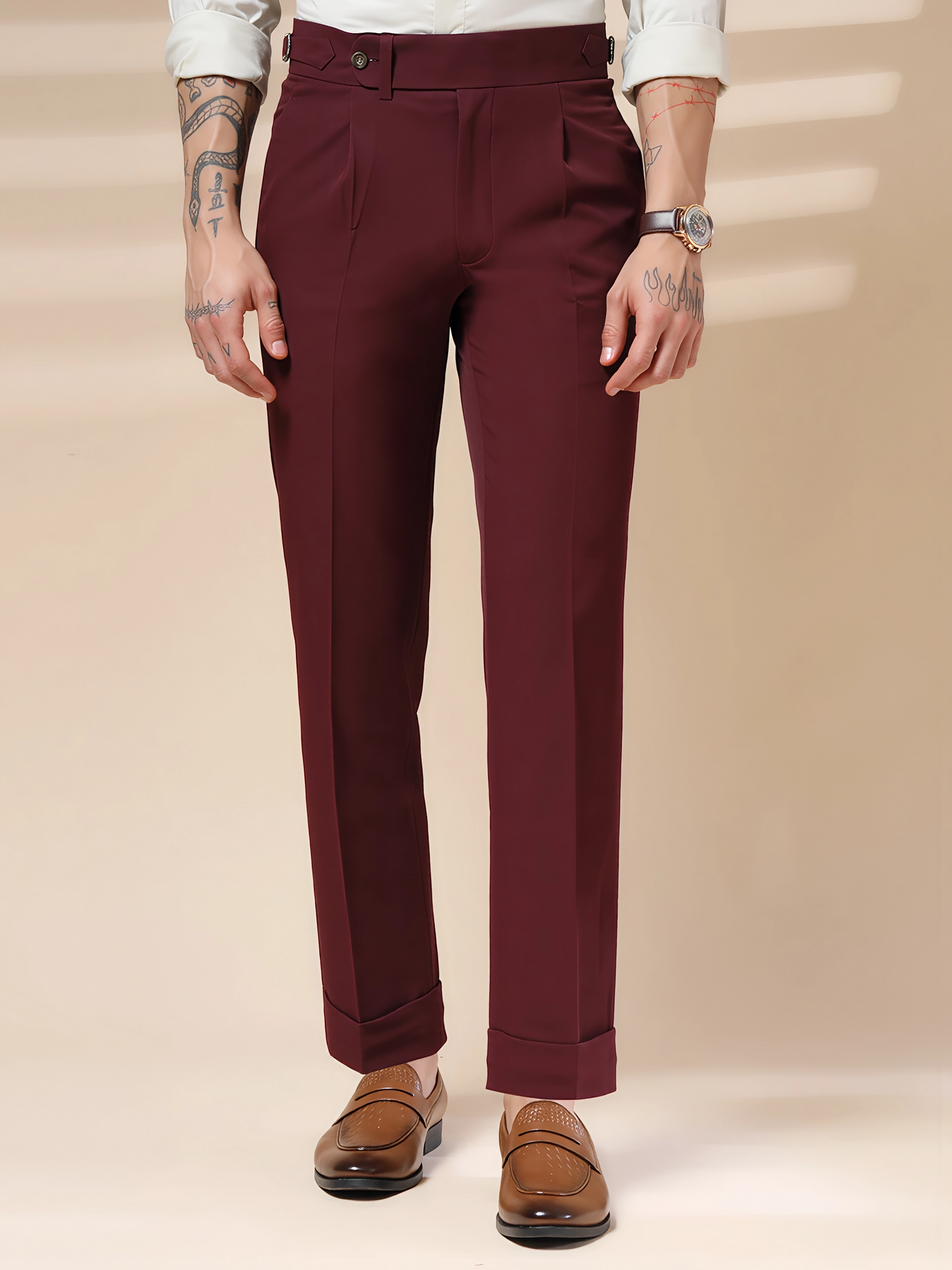 Wine Italian Elegant Gurkha Trousers by ITALIAN VEGA®