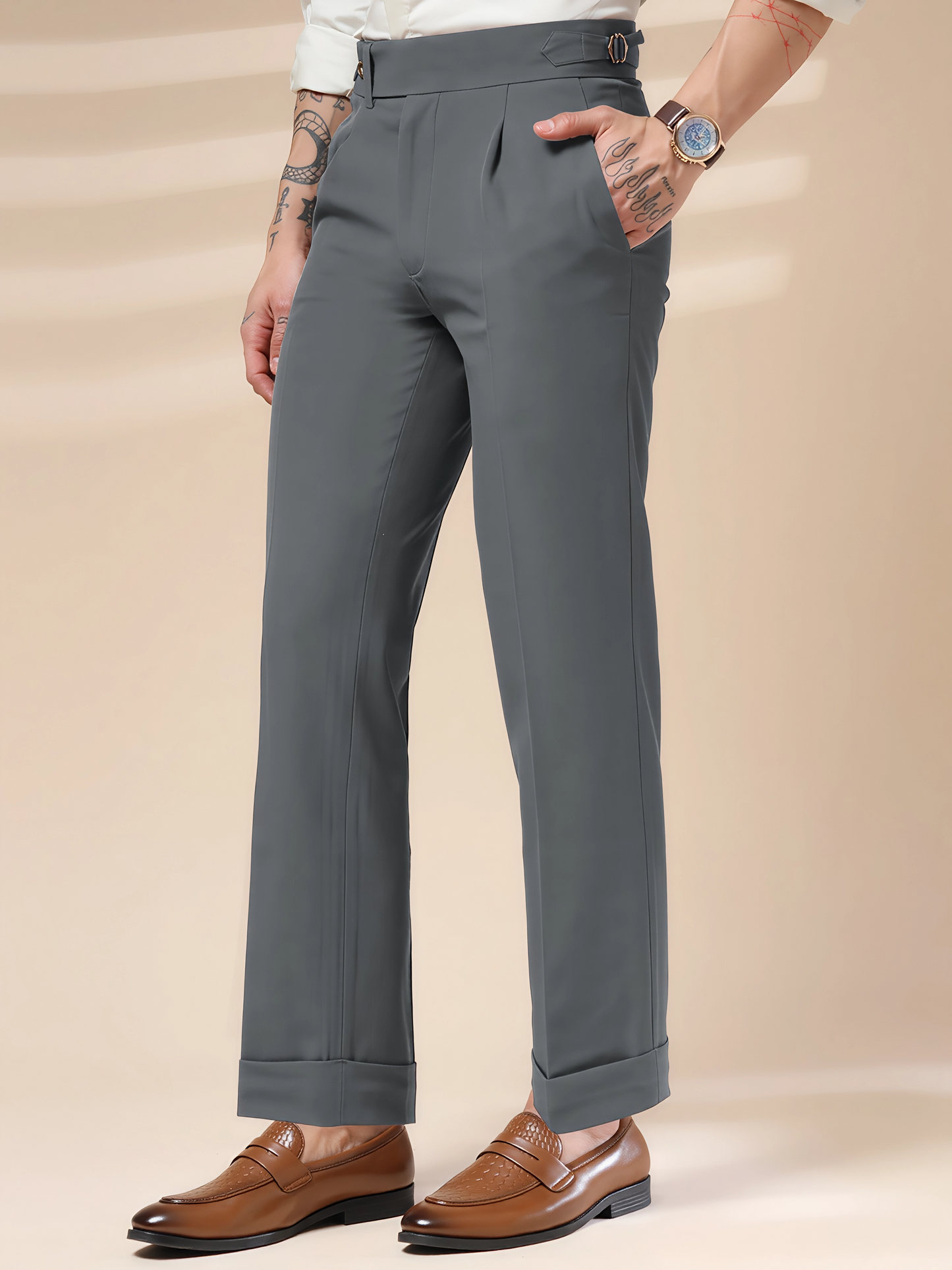 Stone Grey Italian Elegant Gurkha Trousers by ITALIAN VEGA®