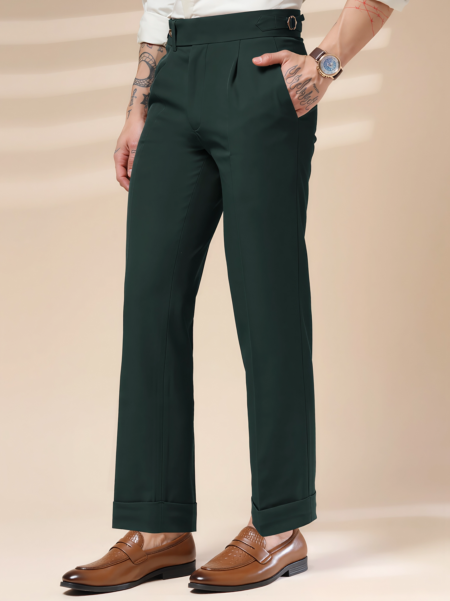 Bottle Green Italian Elegant Gurkha Trousers by ITALIAN VEGA®