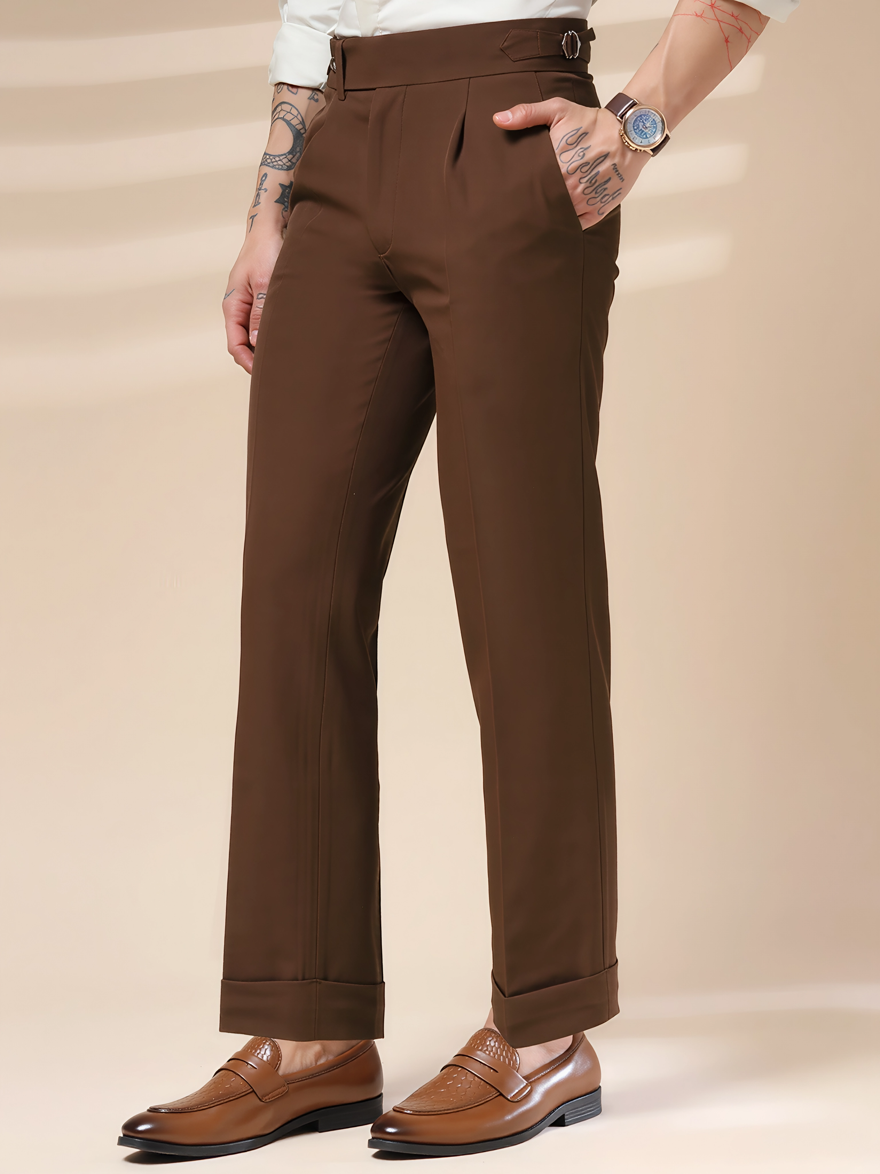 Brown Italian Elegant Gurkha Trousers by Italian Vega®