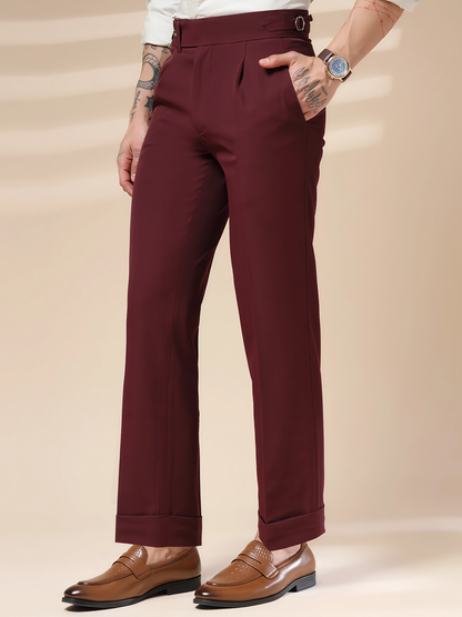 Wine Italian Elegant Gurkha Trousers by ITALIAN VEGA®