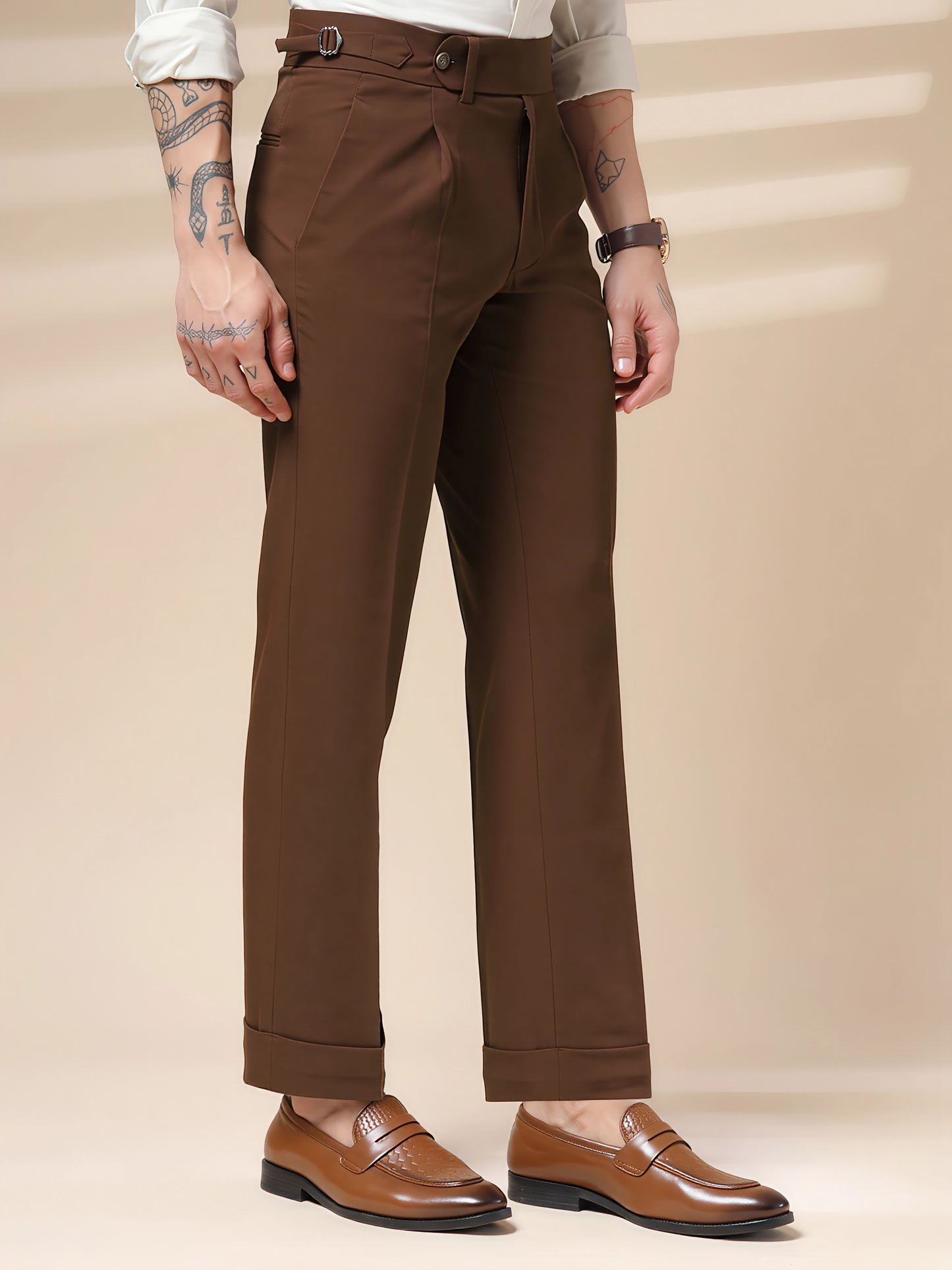 Brown Italian Elegant Gurkha Trousers by Italian Vega®