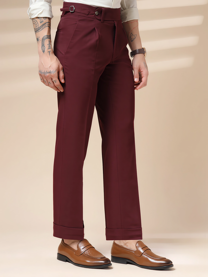 Wine Italian Elegant Gurkha Trousers by ITALIAN VEGA®