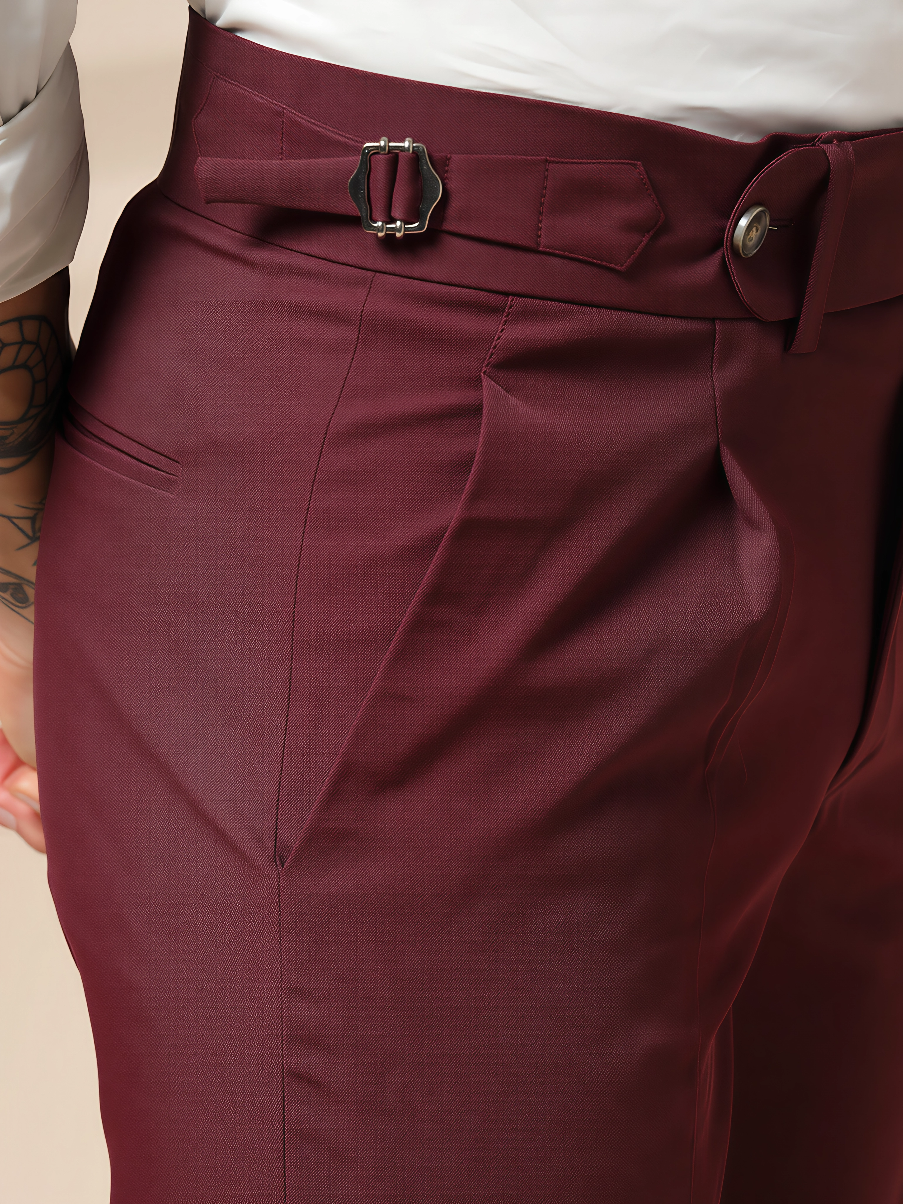 Wine Italian Elegant Gurkha Trousers by ITALIAN VEGA®