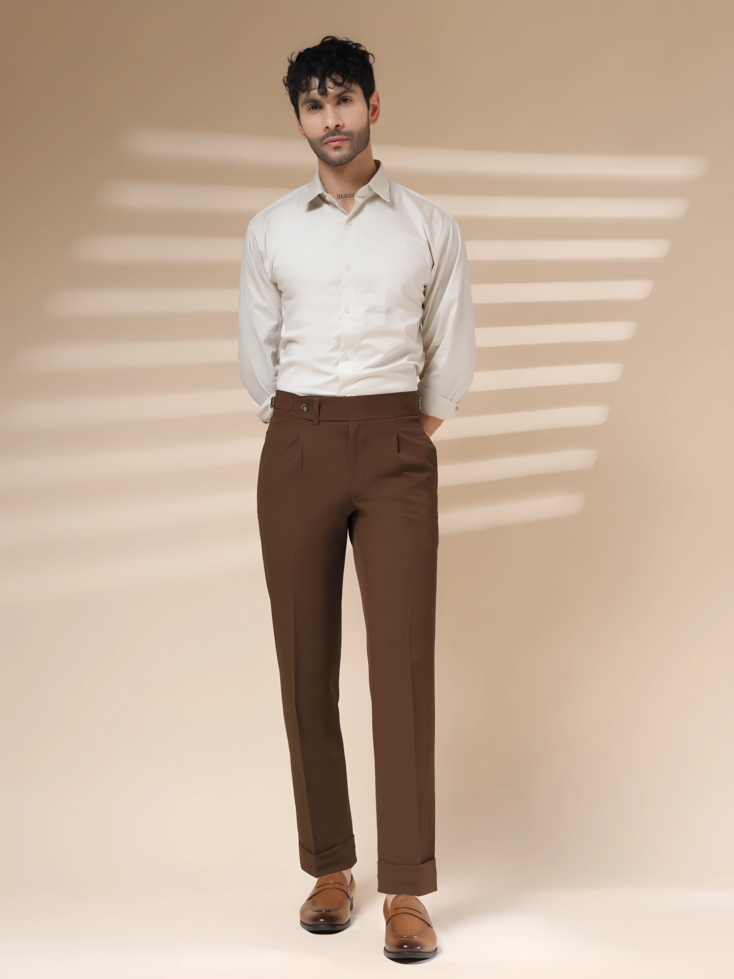 Brown Italian Elegant Gurkha Trousers by Italian Vega®