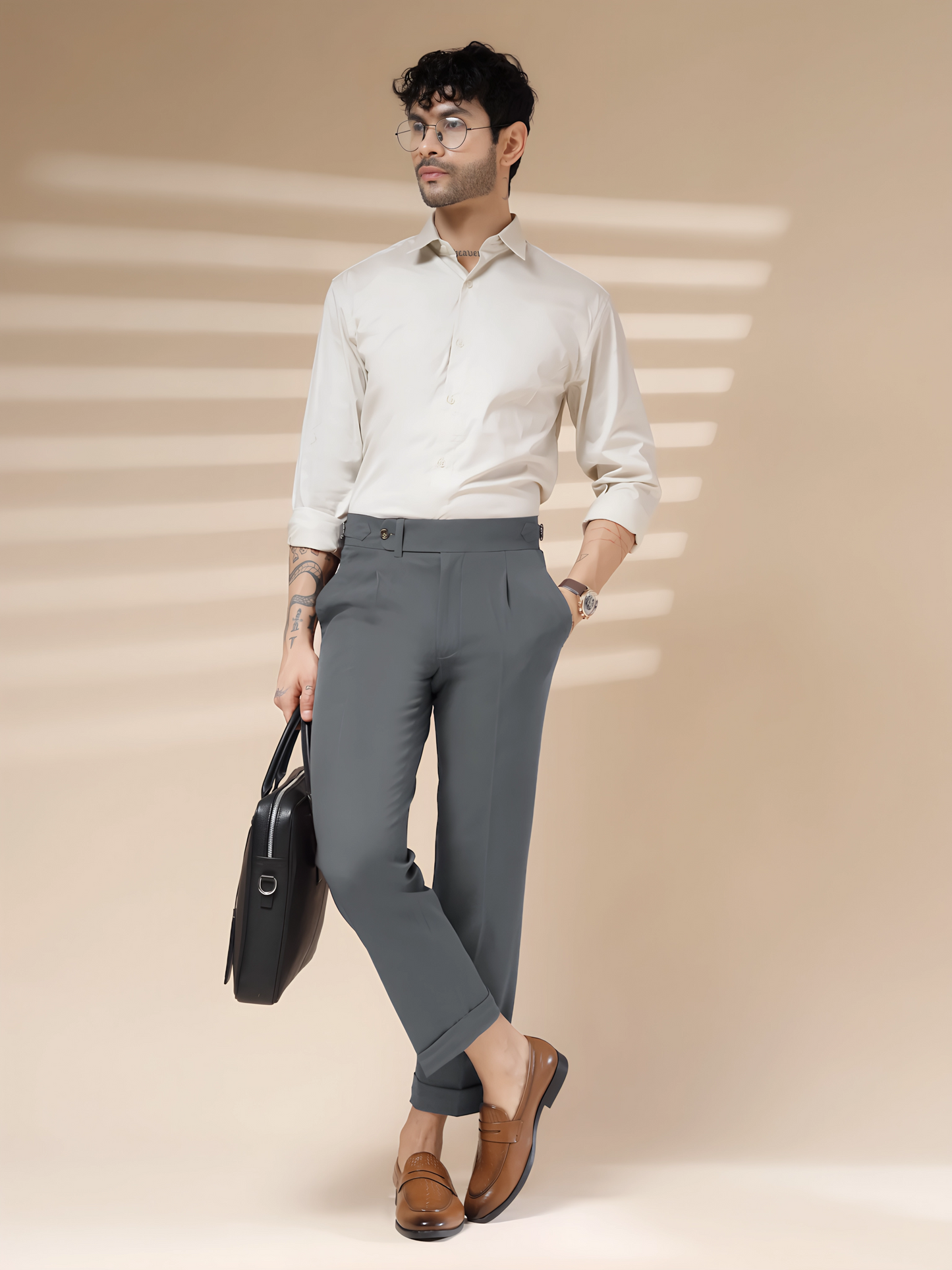 Stone Grey Italian Elegant Gurkha Trousers by ITALIAN VEGA®