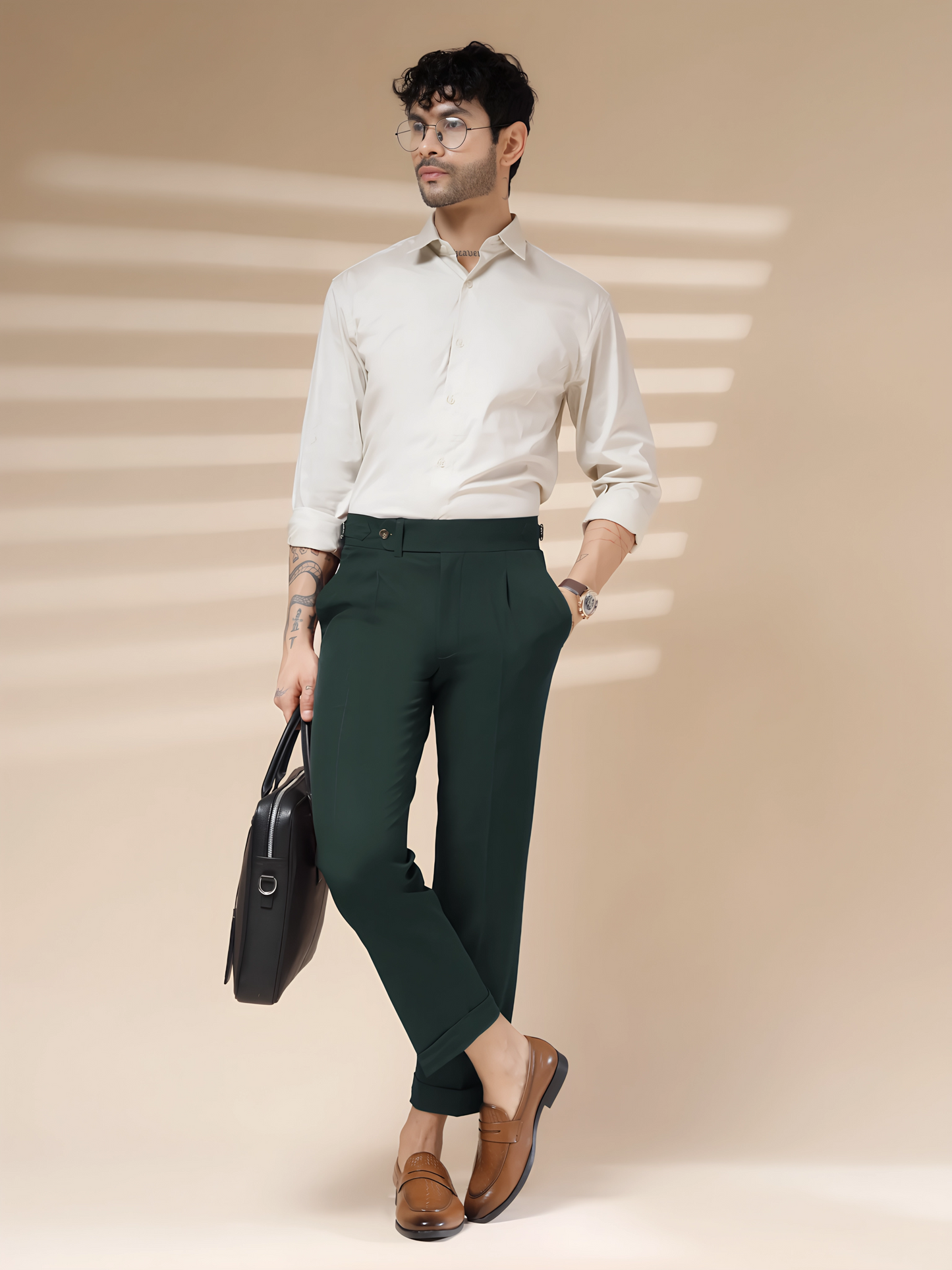 Bottle Green Italian Elegant Gurkha Trousers by ITALIAN VEGA®