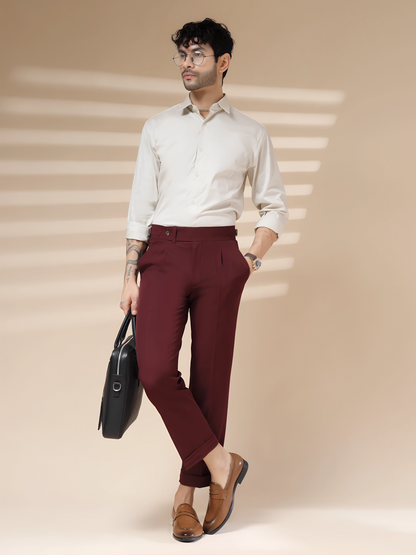Wine Italian Elegant Gurkha Trousers by ITALIAN VEGA®