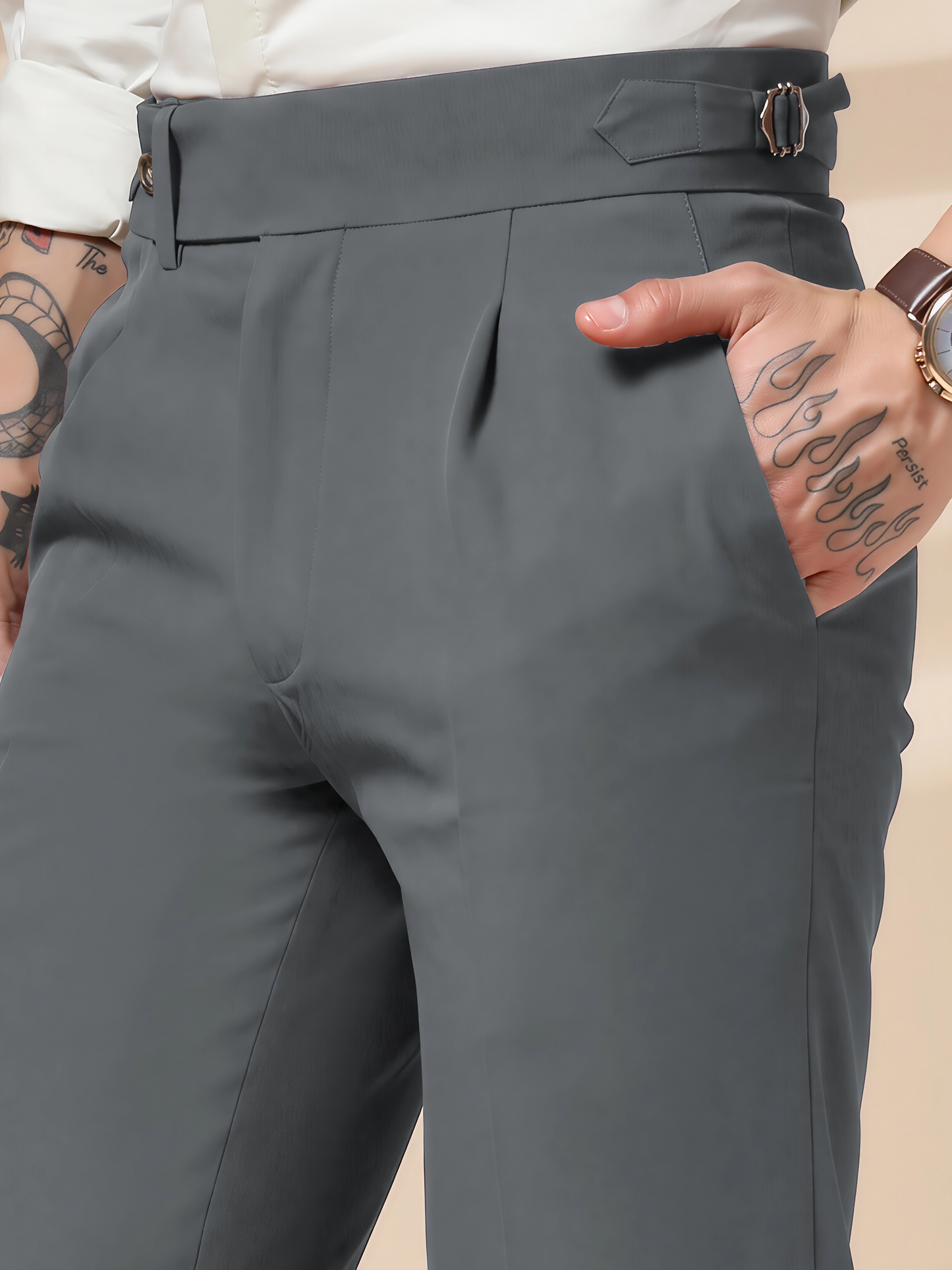 Stone Grey Italian Elegant Gurkha Trousers by ITALIAN VEGA®
