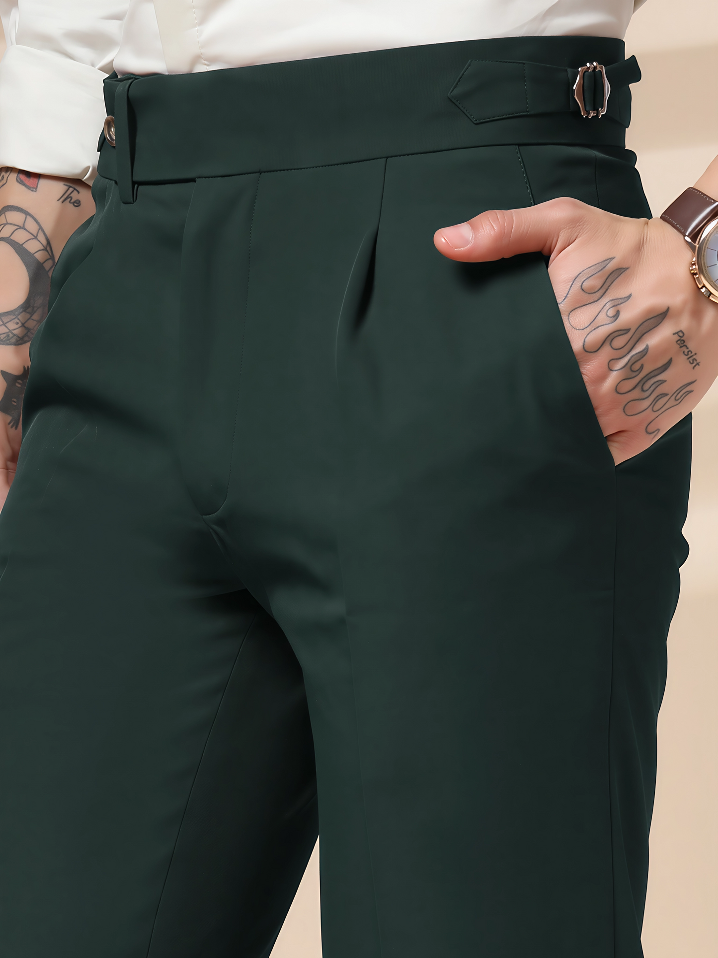 Bottle Green Italian Elegant Gurkha Trousers by ITALIAN VEGA®