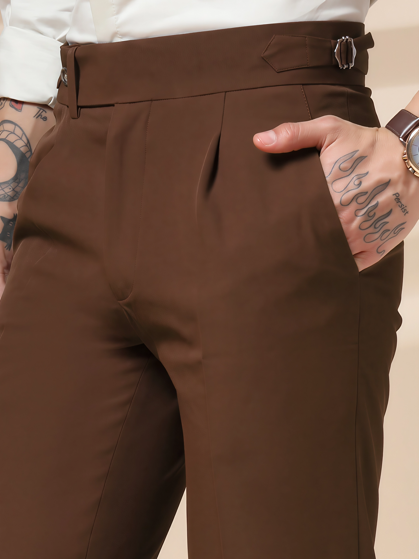 Brown Italian Elegant Gurkha Trousers by Italian Vega®
