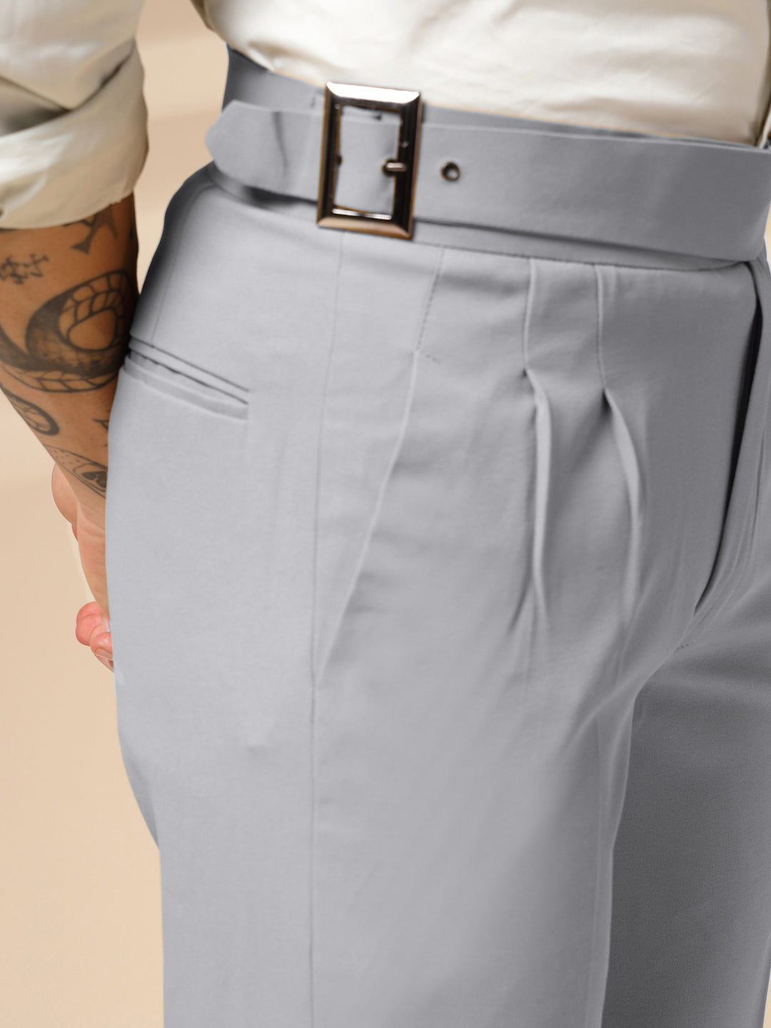 Ash Grey Classic Buckle Gurkha Pants by Italian Vega®