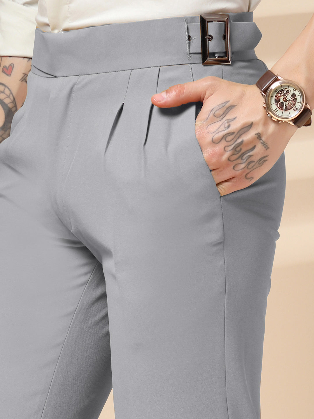 Ash Grey Classic Buckle Gurkha Pants by Italian Vega®