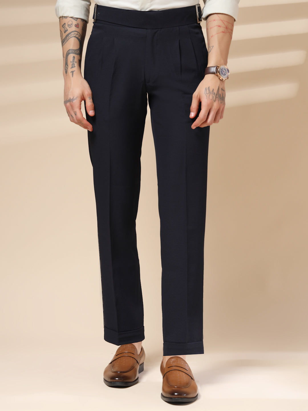 Navy Blue Classic Buckle Formal Gurkha Pants by ITALIAN VEGA®