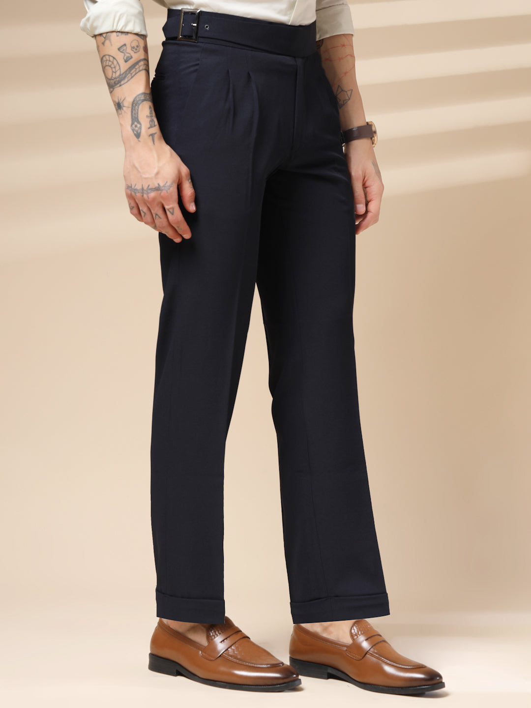 Navy Blue Classic Buckle Formal Gurkha Pants by ITALIAN VEGA®
