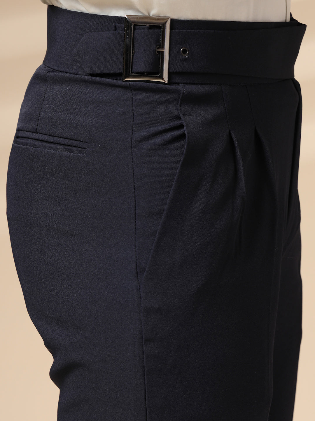 Navy Blue Classic Buckle Formal Gurkha Pants by ITALIAN VEGA®
