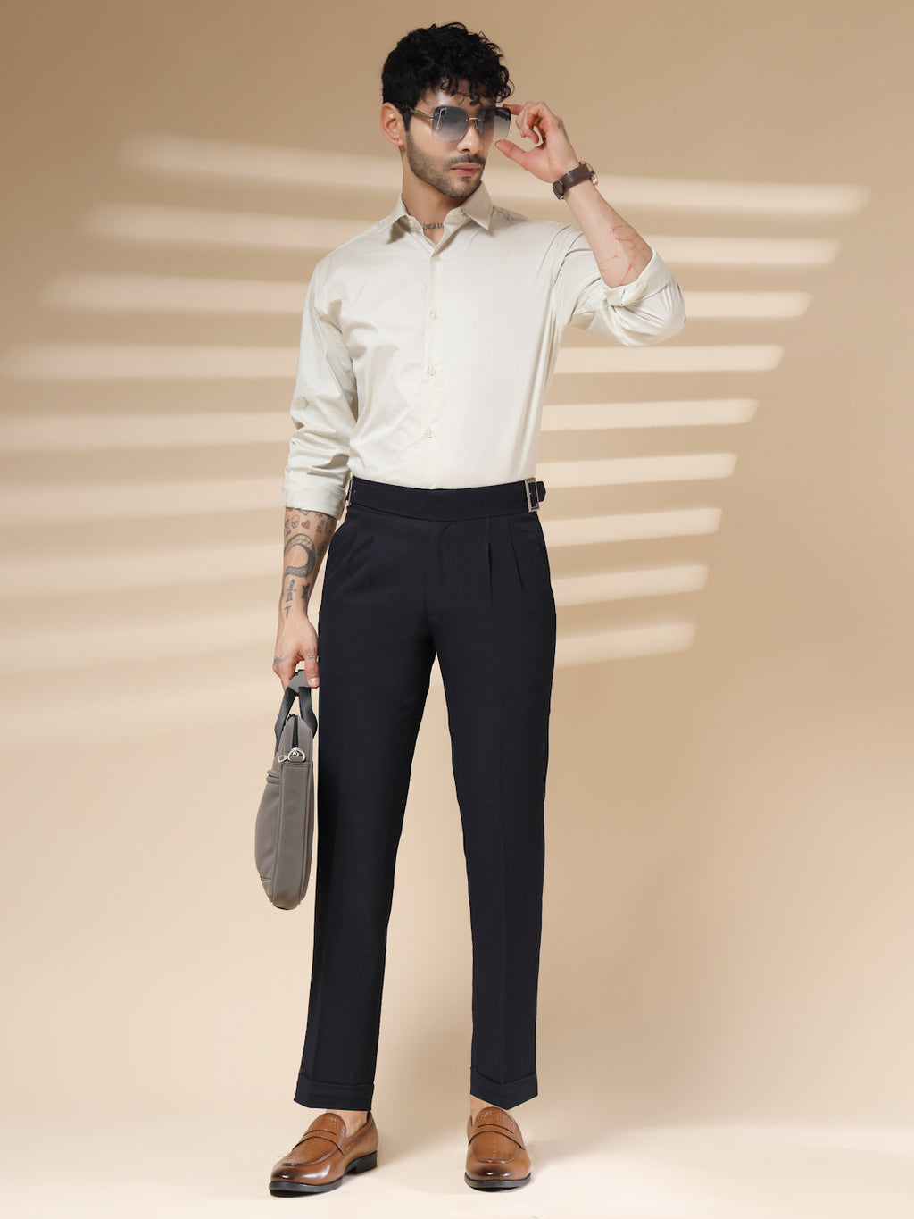 Navy Blue Classic Buckle Formal Gurkha Pants by ITALIAN VEGA®