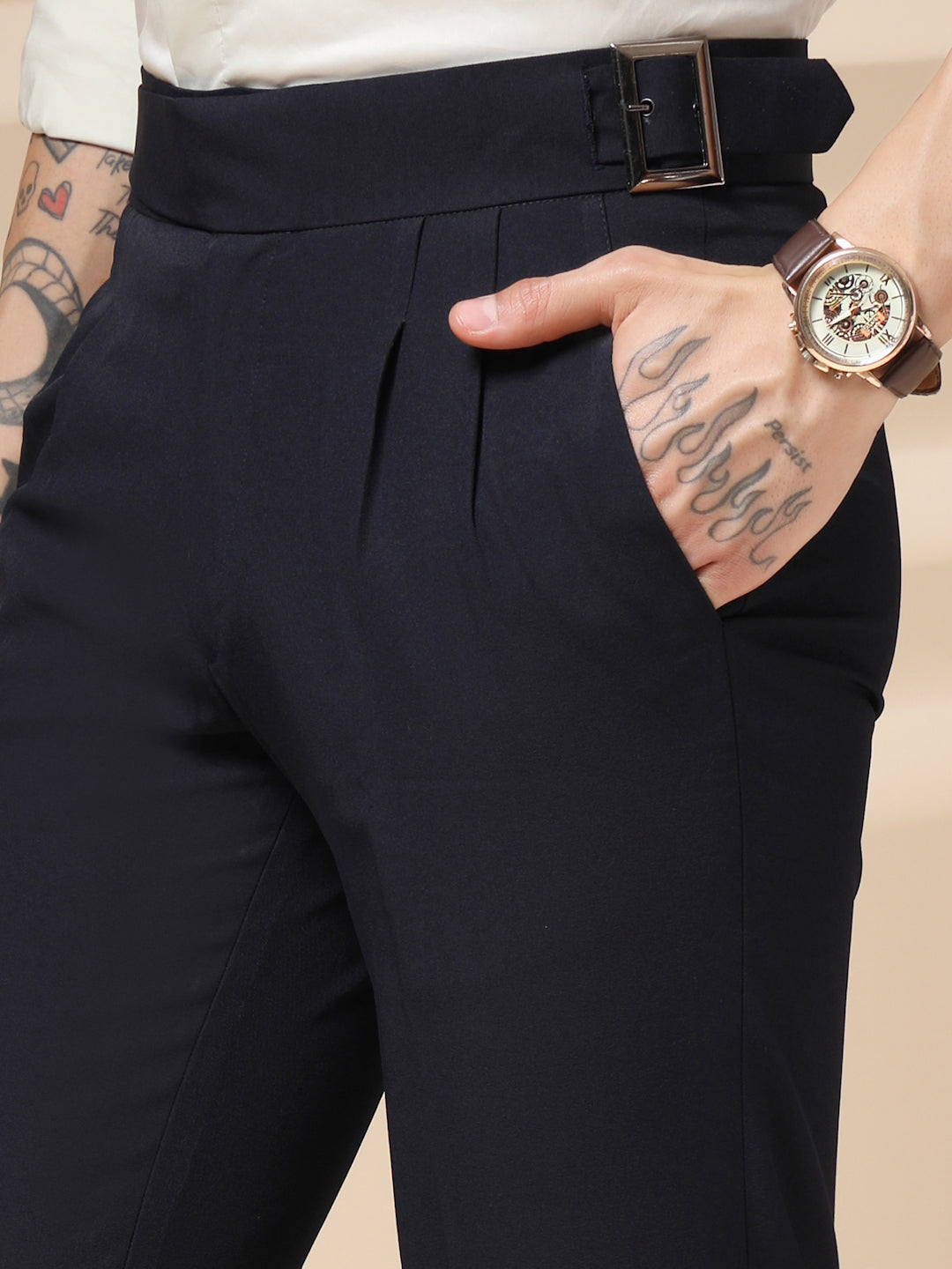 Navy Blue Classic Buckle Formal Gurkha Pants by ITALIAN VEGA®