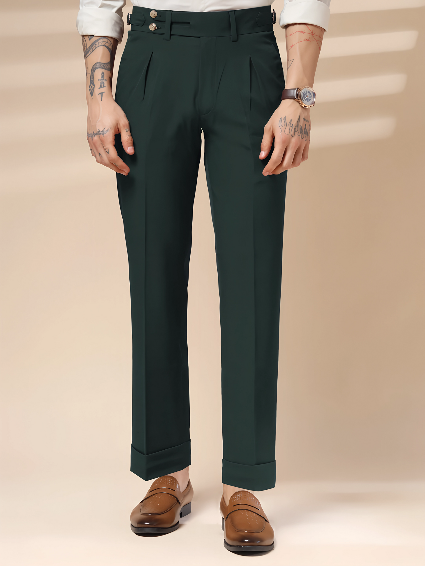 Bottle Green Double Buttoned GURKHA PANTS by ITALIAN VEGA®