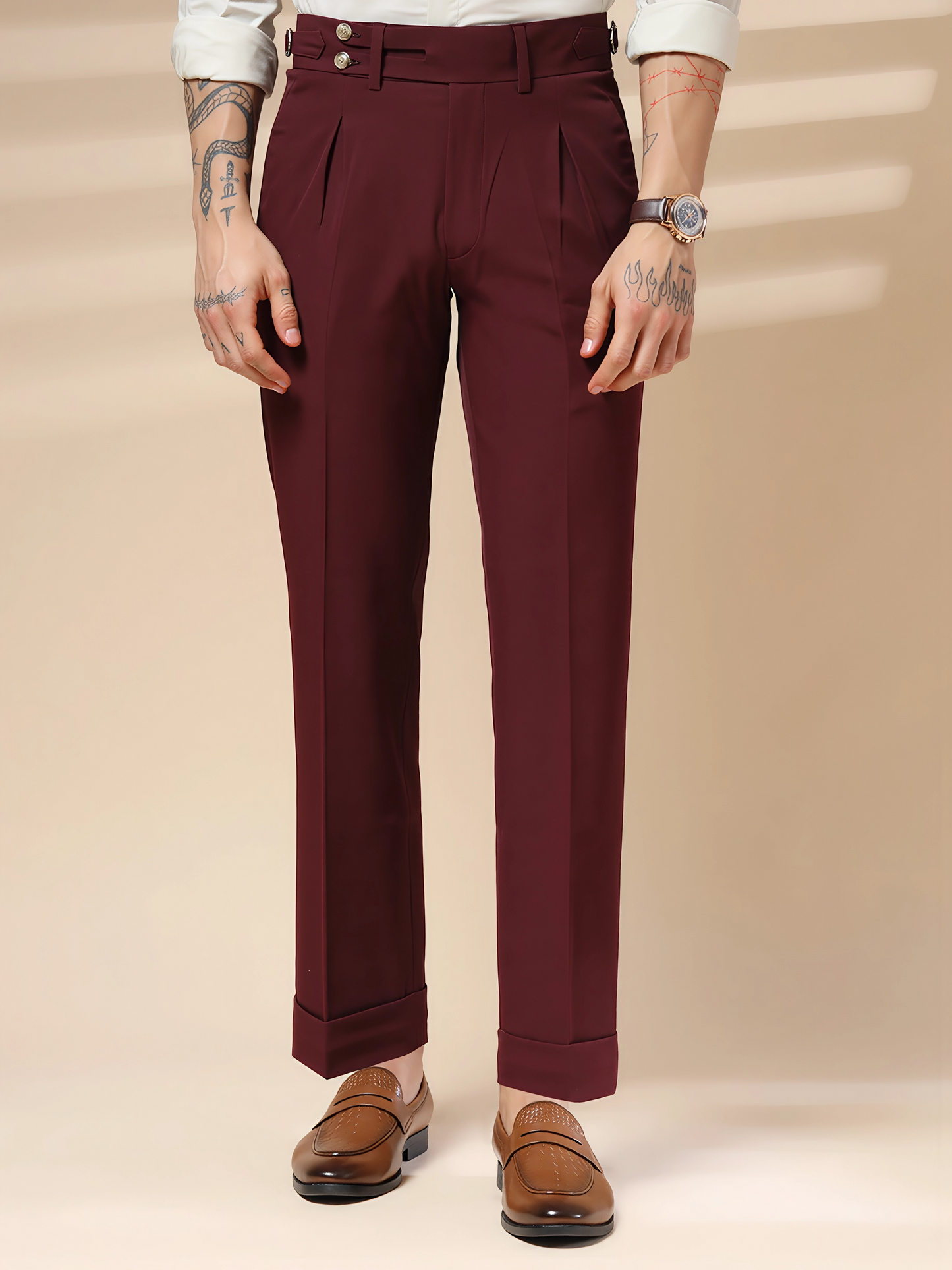 Wine Double Buttoned GURKHA PANTS by ITALIANVEGA®
