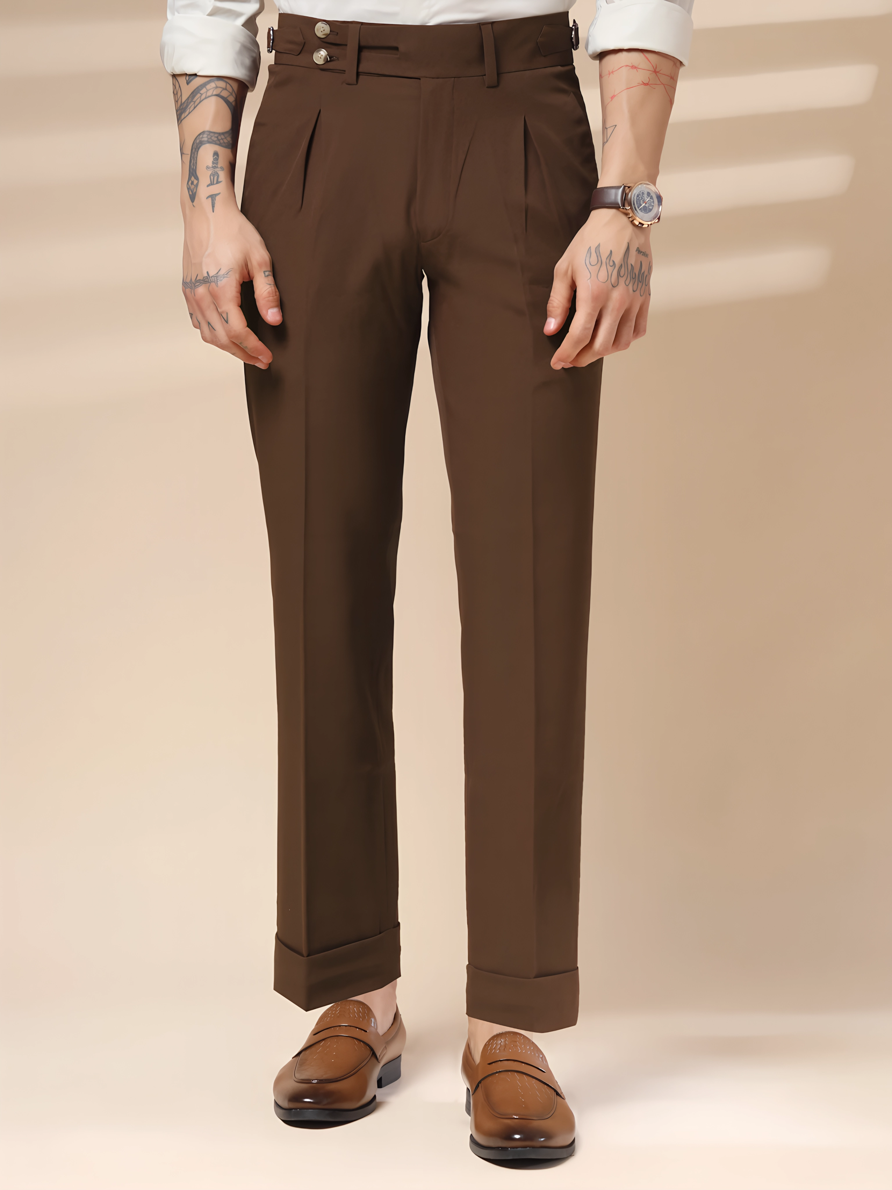 Brown Double Buttoned GURKHA PANTS by ITALIANVEGA®