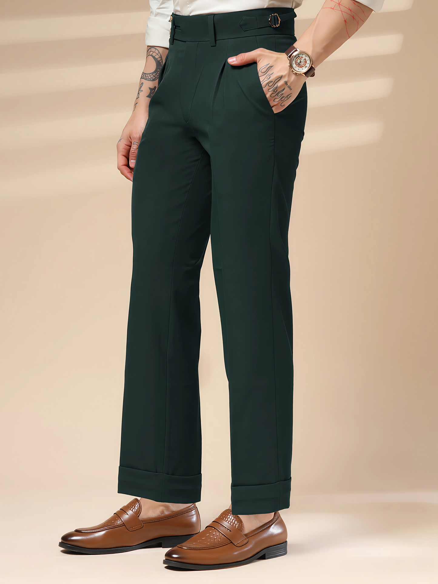 Bottle Green Double Buttoned GURKHA PANTS by ITALIAN VEGA®
