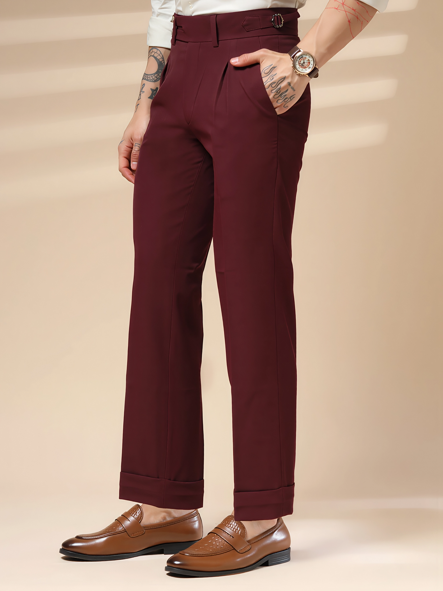 Wine Double Buttoned GURKHA PANTS by ITALIANVEGA®