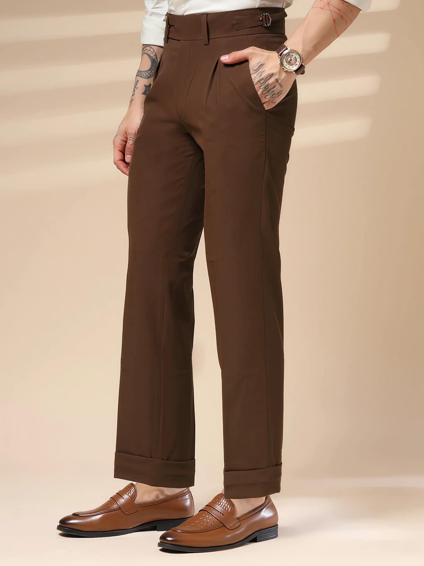 Brown Double Buttoned GURKHA PANTS by ITALIANVEGA®