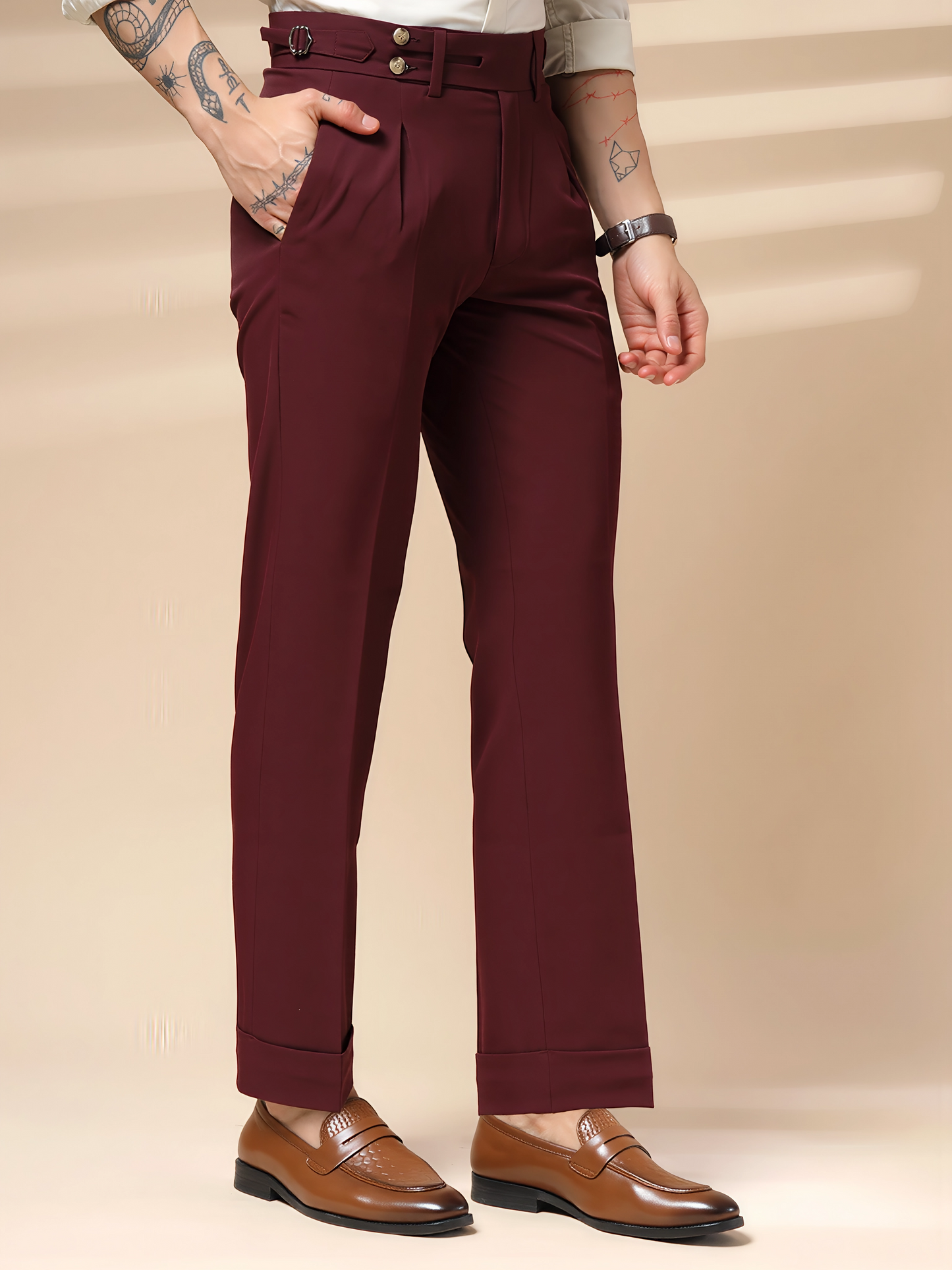Wine Double Buttoned GURKHA PANTS by ITALIANVEGA®