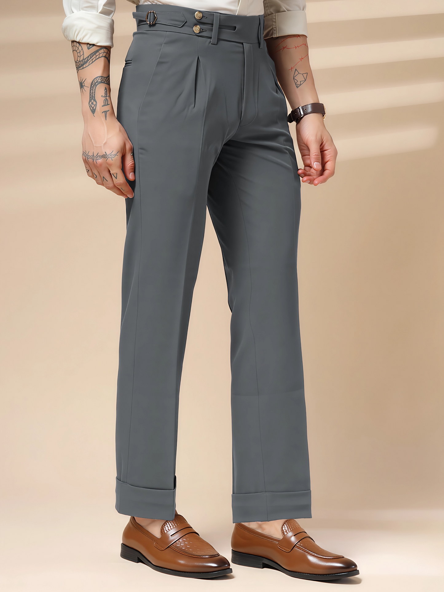 Stone Grey Double Buttoned GURKHA PANTS by ITALIANVEGA®