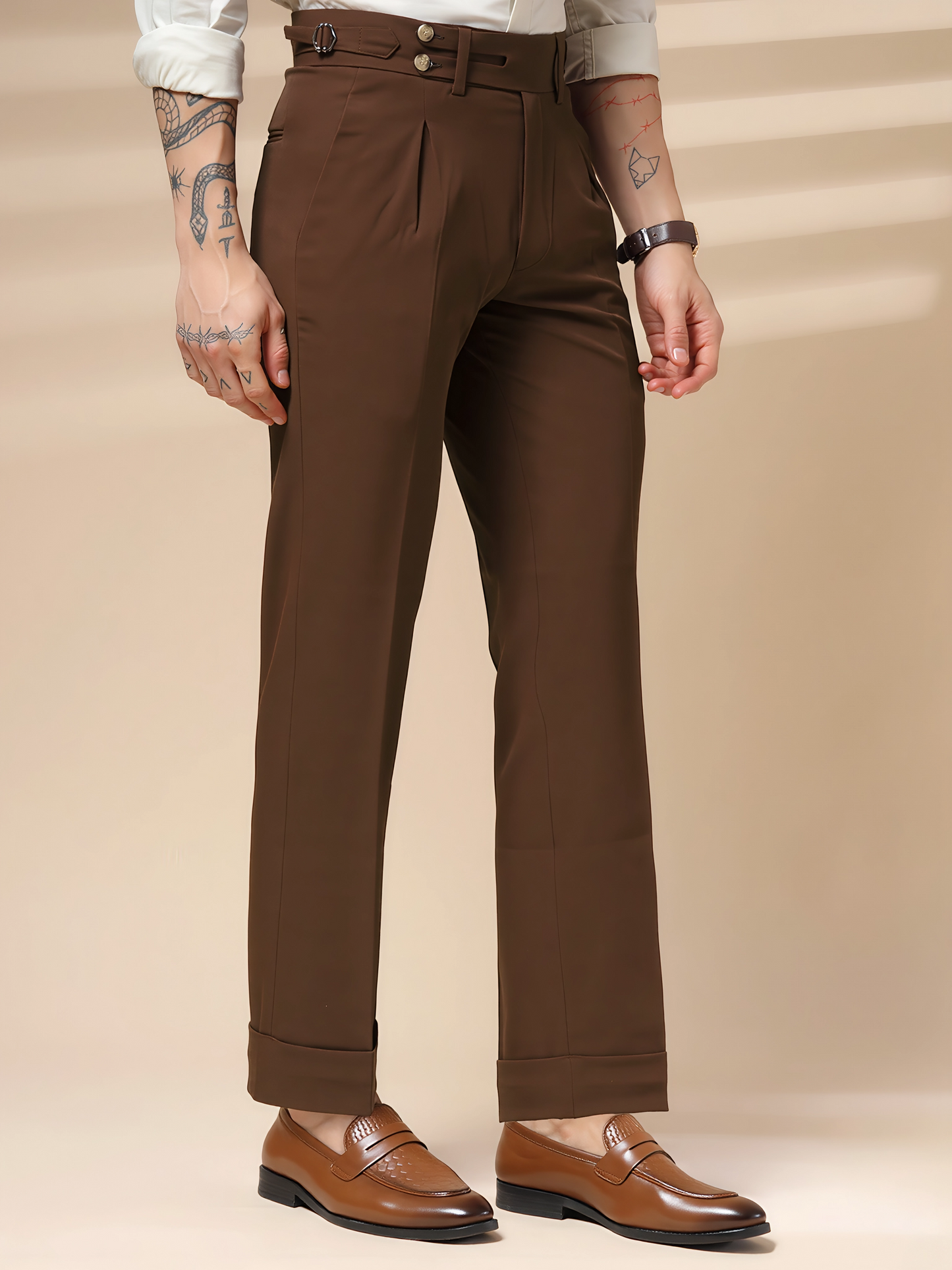 Brown Double Buttoned GURKHA PANTS by ITALIANVEGA®