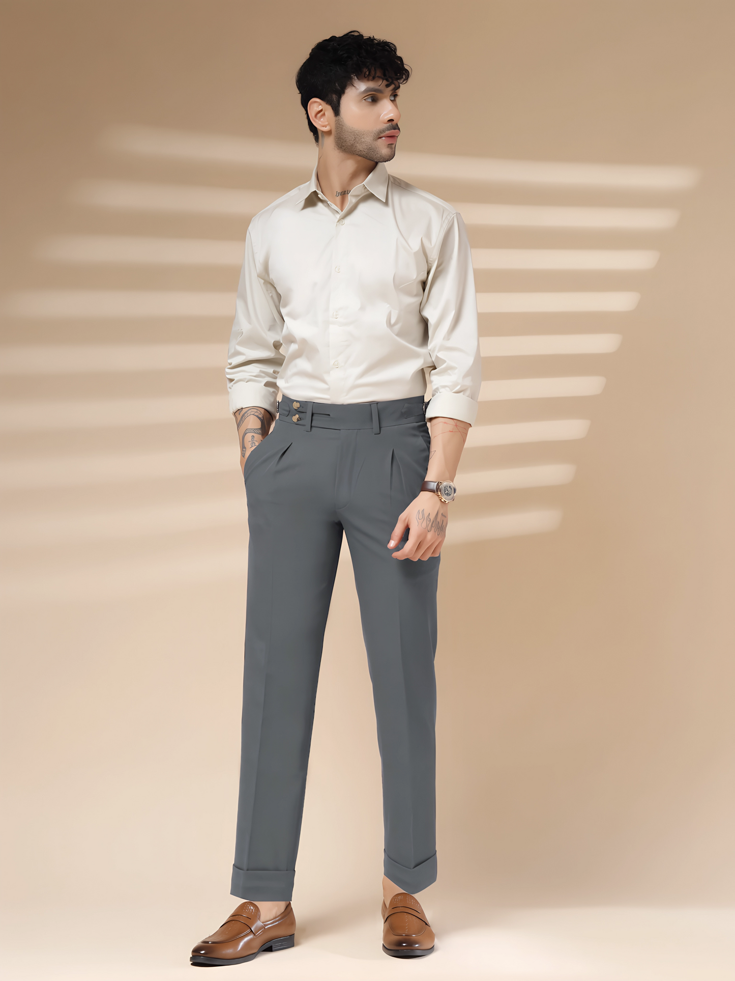 Stone Grey Double Buttoned GURKHA PANTS by ITALIANVEGA®