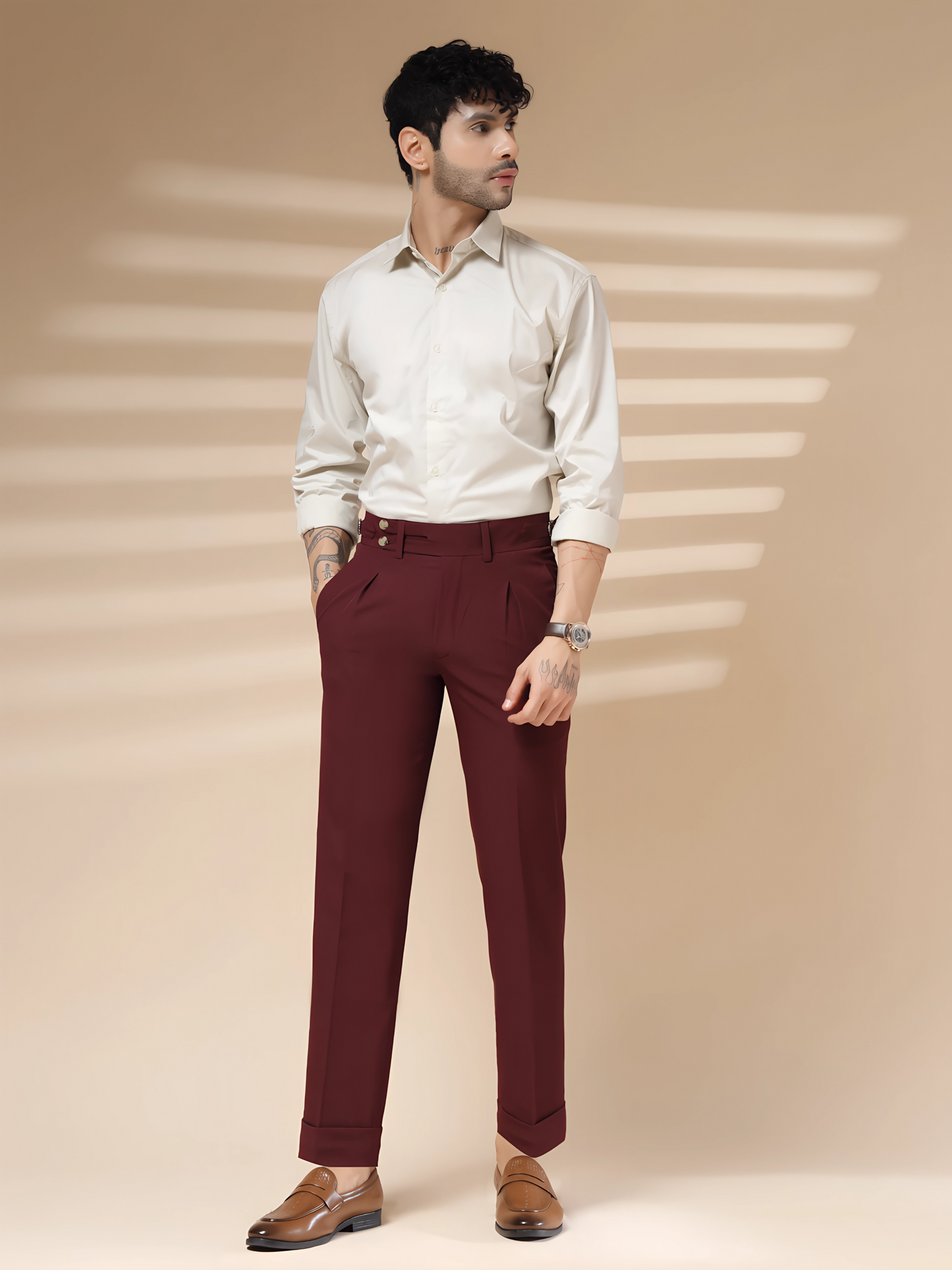 Wine Double Buttoned GURKHA PANTS by ITALIANVEGA®