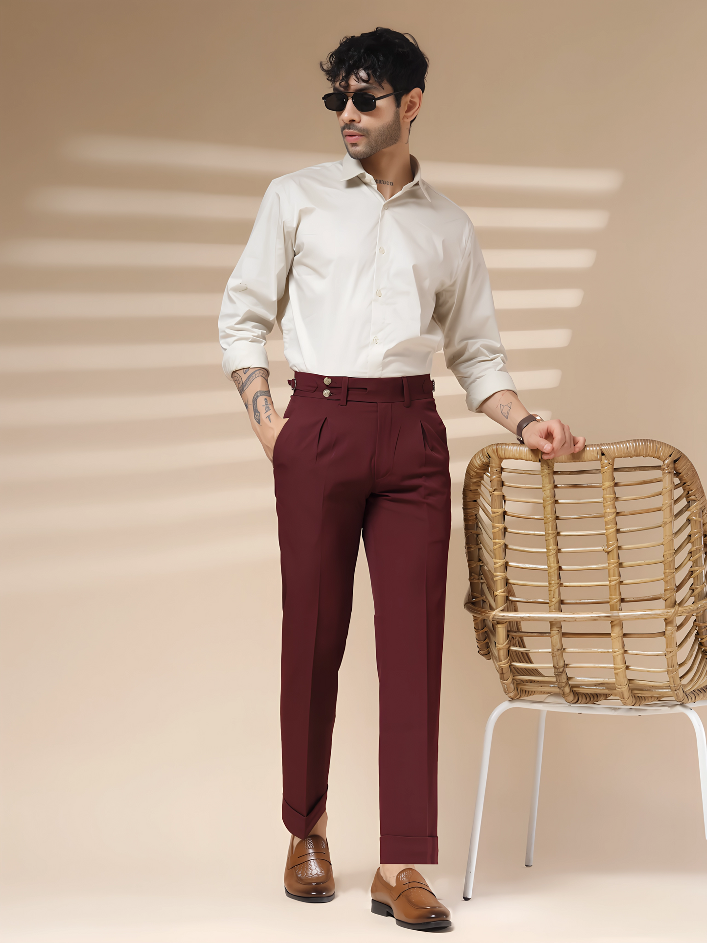 Wine Double Buttoned GURKHA PANTS by ITALIANVEGA®