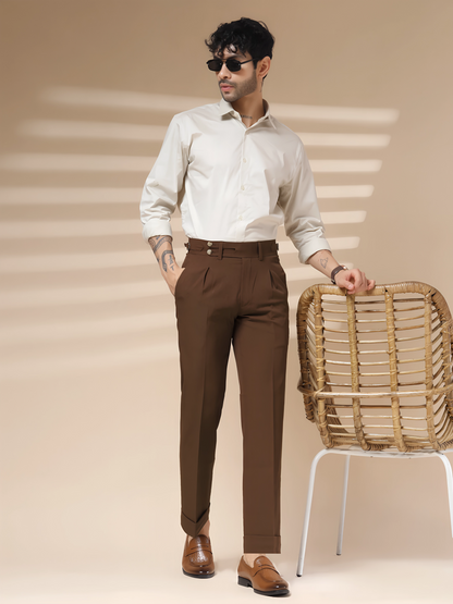 Brown Double Buttoned GURKHA PANTS by ITALIANVEGA®