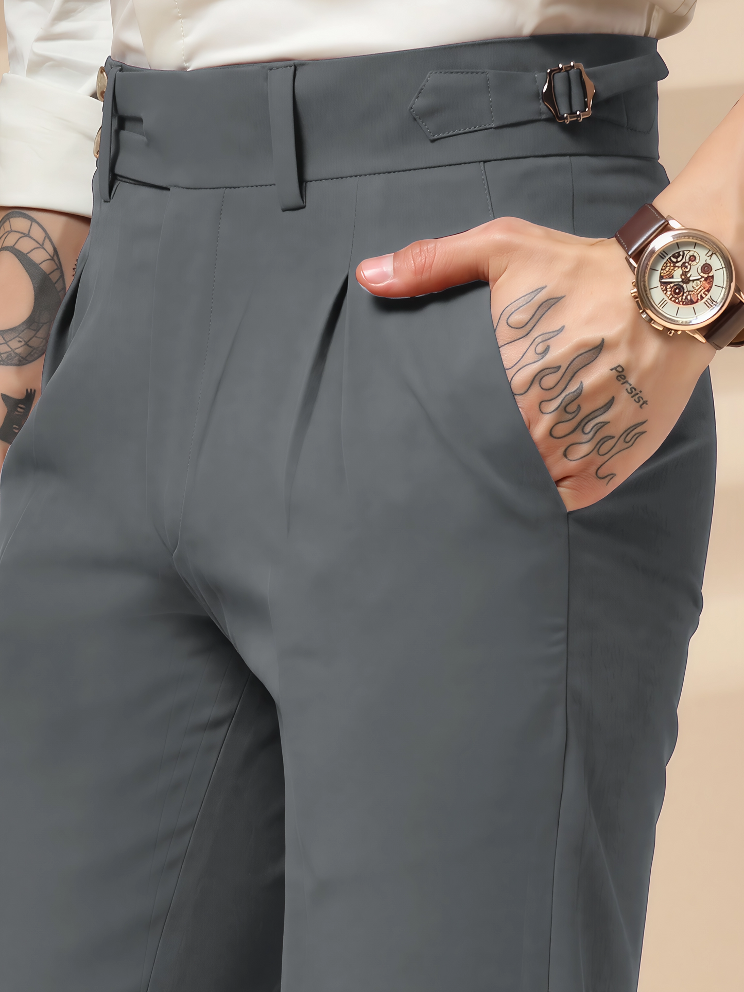 Stone Grey Double Buttoned GURKHA PANTS by ITALIANVEGA®