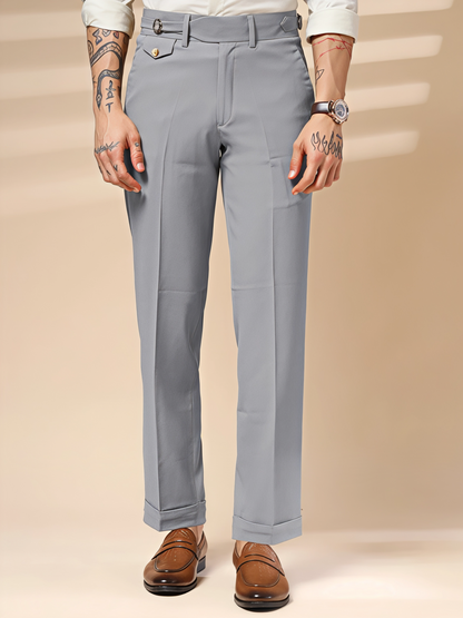 Ash Grey Single Buckle Formal Gurkha Pants by ITALIAN VEGA®