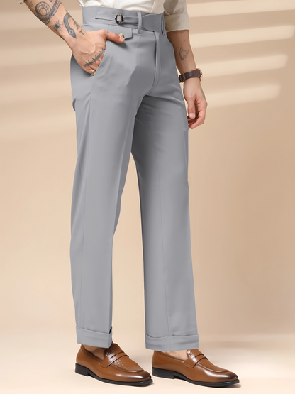Ash Grey Single Buckle Formal Gurkha Pants by ITALIAN VEGA®